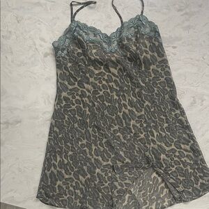 Victorias Secret Vintage Sheer Slip Dress Cheetah green lace straps Small